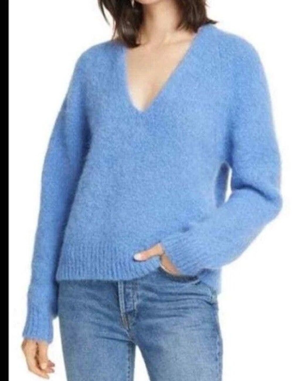EQUIPMENT Women's Blue Relaxed Fit Abelle V-Neck Sweater Size Large